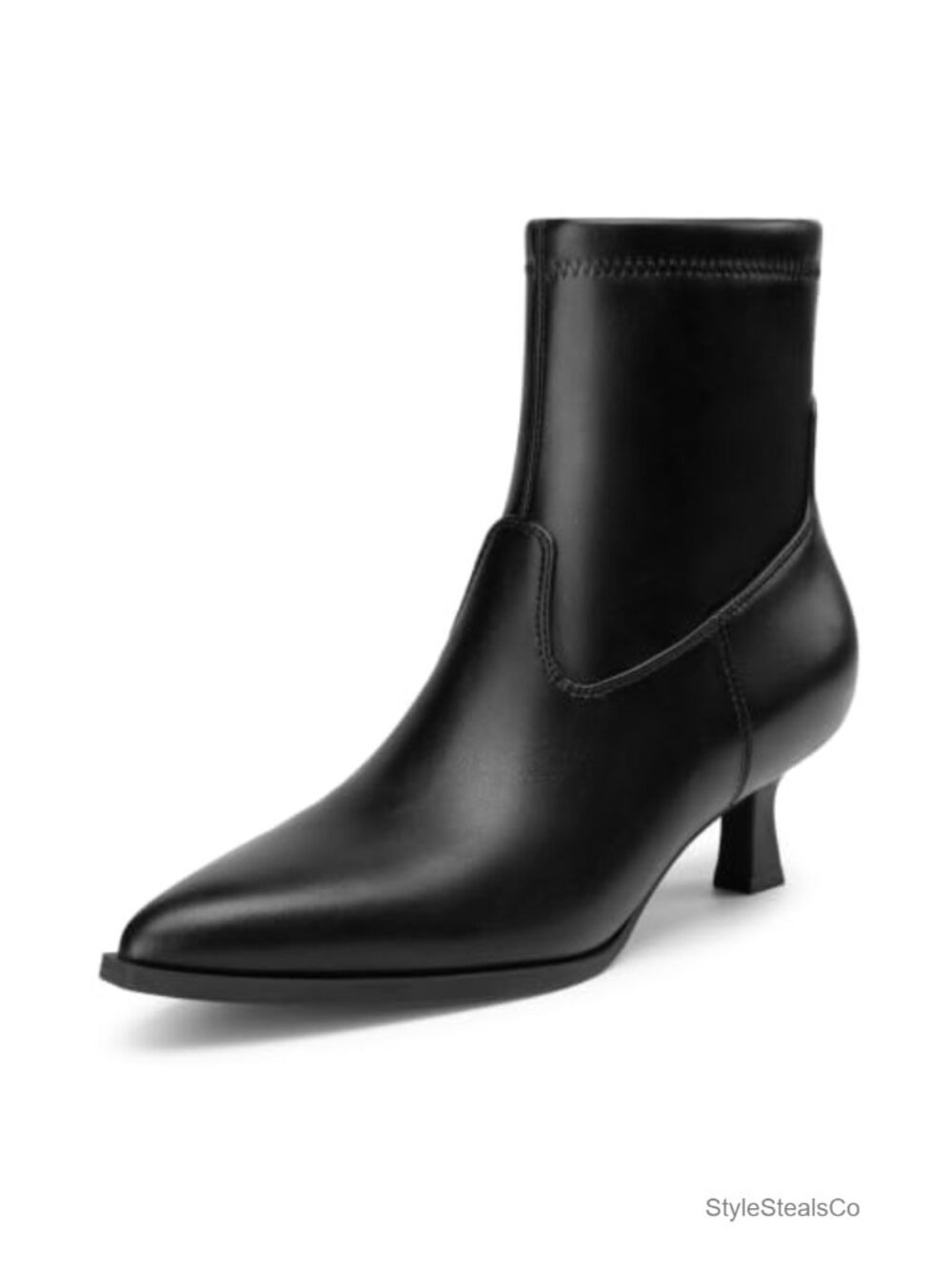 Women's Kitten Heel Pointed Toe Ankle Boots Faux Leather Side Zip Booties